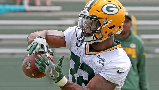 Green Bay Packers running back Devante Mays (32) during Green Bay Packers minicamp at Ray Nitschke Field Tuesday, June 12, 2018 in Ashwaubenon, Wis.