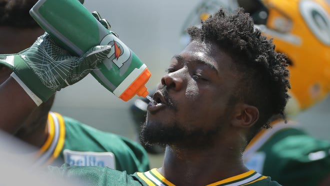 Green Bay Packers linebacker Parris Bennett (49) is shown during organized team activities Monday, June 4, 2018 in Green Bay, Wis.