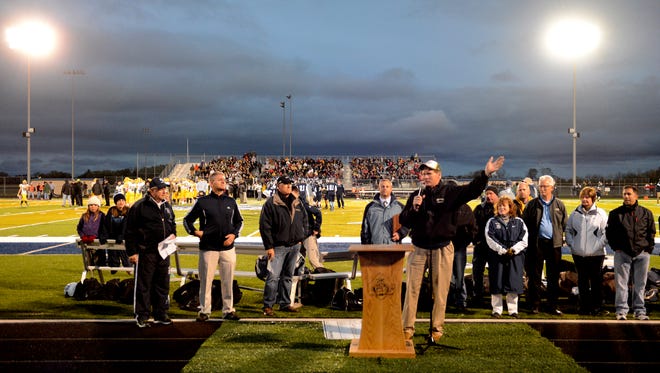 Green Bay Packers president and CEO Mark Murphy was on hand to dedicate Bay Port High School's new synthetic turf athletic field before the game against Ashwaubenon, Friday, October 3, 2014.