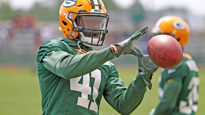 Lenzy Pipkins (41) during Green Bay Packers minicamp at Ray Nitschke Field Tuesday, June 12, 2018 in Ashwaubenon, Wis.