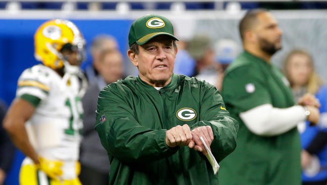 Green Bay Packers defensive coordinator Dom Capers is shown before their game against the Detroit Lions on Dec. 31, 2017, at Ford Field in Detroit.