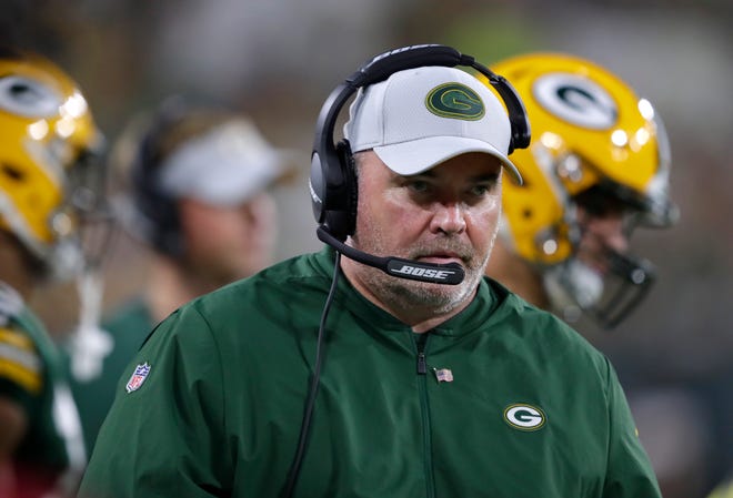 Green Bay Packers coach Mike McCarthy works the sidelines against the Pittsburgh Steelers during their football game Thursday, August 16, 2018, at Lambeau Field in Green Bay, Wis.