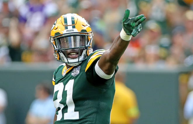 Green Bay Packers wide receiver Geronimo Allison (81) signals first down after a catch against the Minnesota Vikings Sunday, September 16, 2018 at Lambeau Field in Green Bay, WIs.