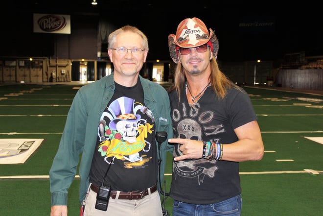 Scott Boesch, event coordinator for PMI Entertainment Group, left, gave Bret Michaels a tour of Brown County Veterans Memorial Arena before Poison's sold-out show with Def Leppard at the Resch Center in 2017.