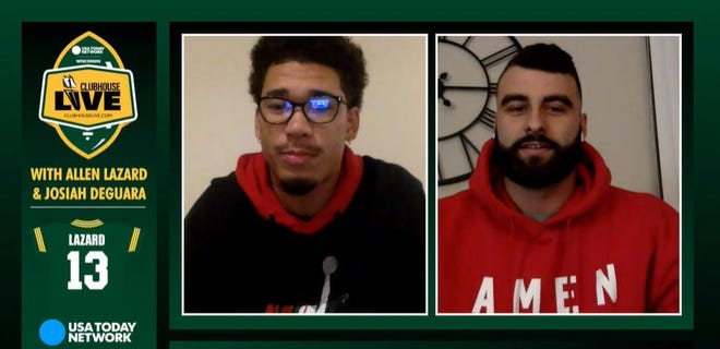 Green Bay Packers wide receiver Allen Lazard (left) co-hosted Monday's Clubhouse Live. Packers rookie tight end Josiah Deguara (right) was Lazard's guest.