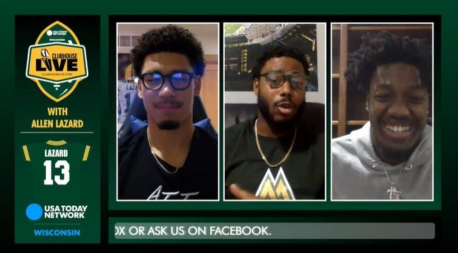 Green Bay Packers wide receiver Allen Lazard (left) co-hosted Monday's Clubhouse Live. Lazard's guests were safeties Adrian Amos (center) and Darnell Savage (right).